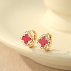 Four Leaf Clover Halo Huggie Hoop Earrings - Perimade & Co.
