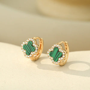 Four Leaf Clover Halo Huggie Hoop Earrings - Perimade & Co.
