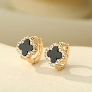 Four Leaf Clover Halo Huggie Hoop Earrings - Perimade & Co.