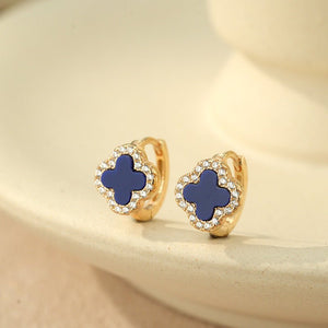 Four Leaf Clover Halo Huggie Hoop Earrings - Perimade & Co.