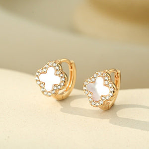 Four Leaf Clover Halo Huggie Hoop Earrings - Perimade & Co.