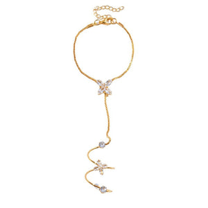 Four-Petal Flower CZ Hand Chain Ring Bracelet - Perimade & Co.