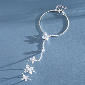Four-Petal Flower CZ Hand Chain Ring Bracelet - Perimade & Co.