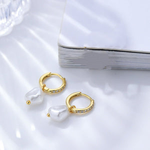 Freshwater Pearl Pave CZ Drop Hoop Earrings - Perimade & Co.
