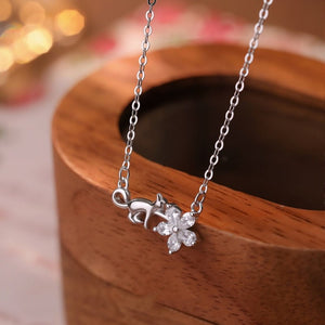 Funny Cat Flower CZ Cluster Charm Necklace - Perimade & Co.