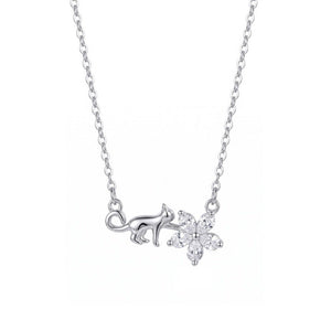 Funny Cat Flower CZ Cluster Charm Necklace - Perimade & Co.