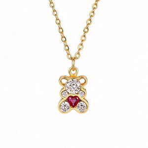 Funny Teddy Bear Heart CZ Pendant Necklace - Perimade & Co.