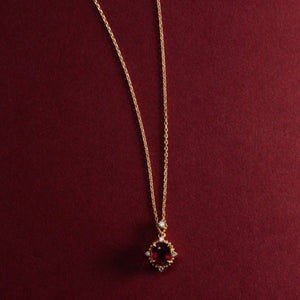 Garnet Red CZ Oval Pendant Necklace - Perimade & Co.