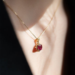 Garnet Red CZ Oval Pendant Necklace - Perimade & Co.