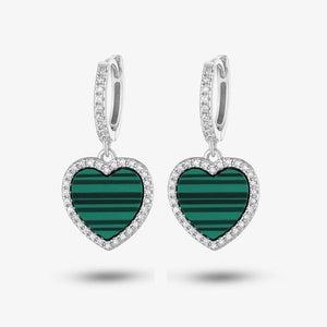 Gemstone Heart Pave CZ Drop Hoop Earrings - Perimade & Co.