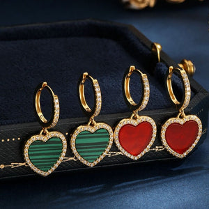 Gemstone Heart Pave CZ Drop Hoop Earrings - Perimade & Co.