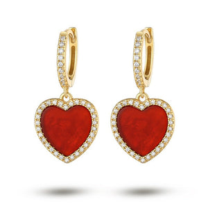 Gemstone Heart Pave CZ Drop Hoop Earrings - Perimade & Co.