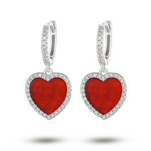 Gemstone Heart Pave CZ Drop Hoop Earrings - Perimade & Co.