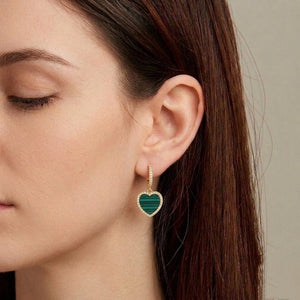 Gemstone Heart Pave CZ Drop Hoop Earrings - Perimade & Co.