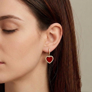 Gemstone Heart Pave CZ Drop Hoop Earrings - Perimade & Co.