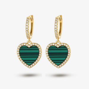 Gemstone Heart Pave CZ Drop Hoop Earrings - Perimade & Co.