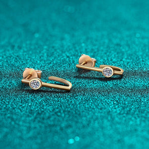 Geometric Bezel Moissanite J Hoop Earrings - Perimade & Co.