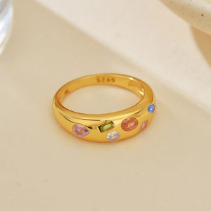 Geometric Multicolor Crystal Dome Band Ring - Perimade & Co.