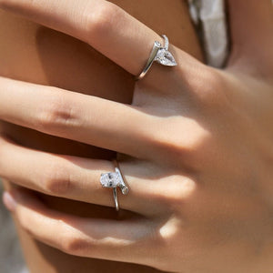 Geometric Oval Solitaire CZ Accent Band Ring - Perimade & Co.