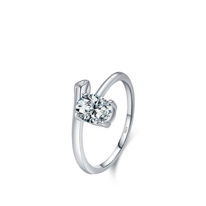 Geometric Oval Solitaire CZ Accent Band Ring - Perimade & Co.