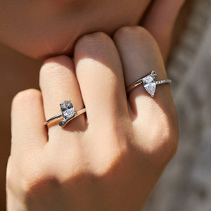 Geometric Oval Solitaire CZ Accent Band Ring - Perimade & Co.