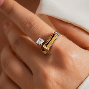 Geometric Two Tone CZ Stackable Open Ring - Perimade & Co.