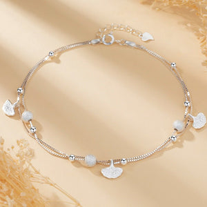 Ginkgo Leaf Bead Double Chain Anklet - Perimade & Co.