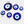 Set of blue evil eye charms with measurements on a white background