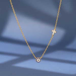 Gold Evil Eye Cross Charm Necklace - Perimade & Co.