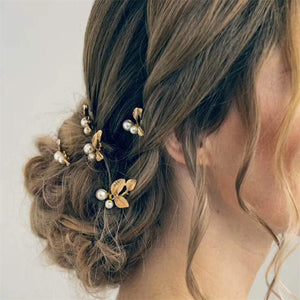 Gold Leaf Pearl Floral Bridal Wedding Hairpin - Perimade & Co.