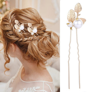 Gold Leaf Pearl Floral Bridal Wedding Hairpin - Perimade & Co.