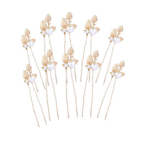 Gold Leaf Pearl Floral Bridal Wedding Hairpin - Perimade & Co.