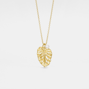 Gold Monstera Leaf Pearl Pendant Necklace - Perimade & Co.