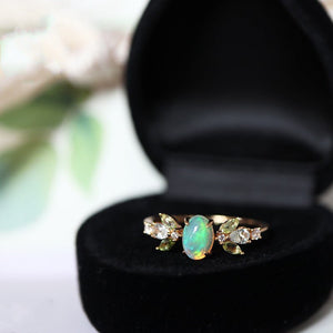 Gold Oval Opal Cabochon Leaf Stacking Ring - Perimade & Co.