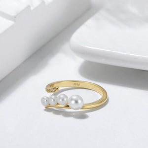 Graduated Pearl Adjustable Open Bypass Ring - Perimade & Co.