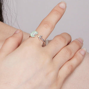 Green Enamel Daisy Bee CZ Bypass Open Ring - Perimade & Co.