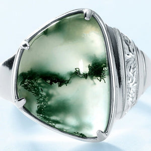 Green Moss Agate Carbochon Statement Ring - Perimade & Co.