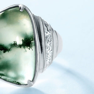 Green Moss Agate Carbochon Statement Ring - Perimade & Co.