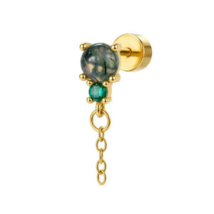 Green Moss Agate Dangle Chain Stud Earrings - Perimade & Co.