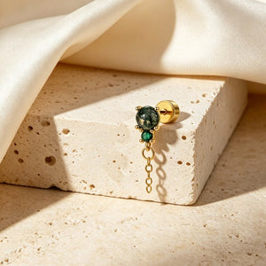 Green Moss Agate Dangle Chain Stud Earrings - Perimade & Co.