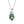 Silver necklace with a green gemstone pendant on a white background