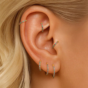 Green Pink Stone Pave Huggie Hoop Earrings - Perimade & Co.