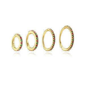 Green Pink Stone Pave Huggie Hoop Earrings - Perimade & Co.
