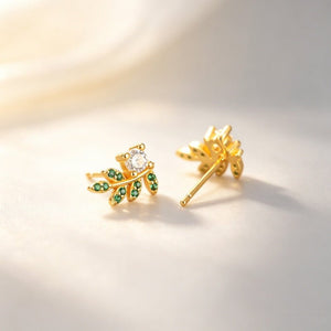 Green Stone Leaf Curved Branch Stud Earrings - Perimade & Co.