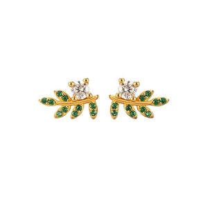 Green Stone Leaf Curved Branch Stud Earrings - Perimade & Co.