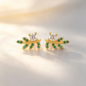 Green Stone Leaf Curved Branch Stud Earrings - Perimade & Co.