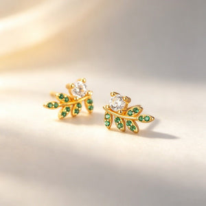 Green Stone Leaf Curved Branch Stud Earrings - Perimade & Co.