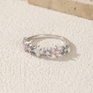 Half Multi Color Flower Cluster CZ Band Ring - Perimade & Co.