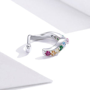 Half Pave Rainbow CZ Wavy Clip-On Earrings - Perimade & Co.