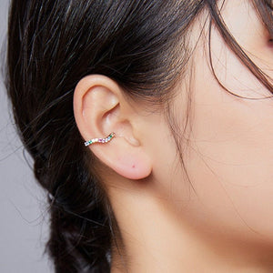 Half Pave Rainbow CZ Wavy Clip-On Earrings - Perimade & Co.